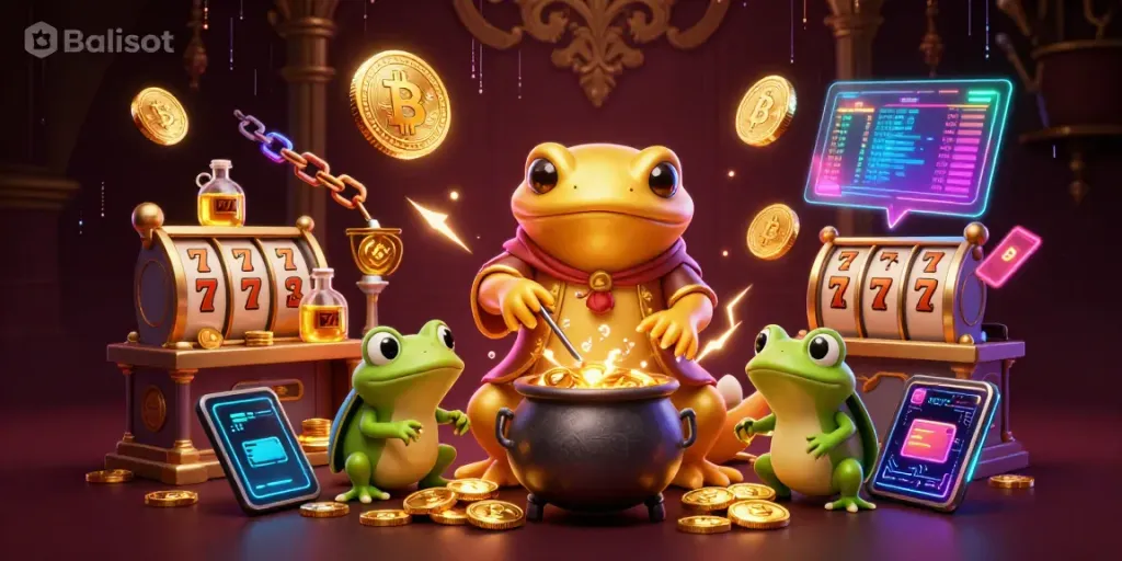 Play slots and win big with Balislot's magical gold coins and casino elements.