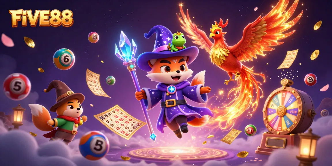 Experience the thrill of winning at FIVE88 with colorful lottery balls and vibrant game elements.