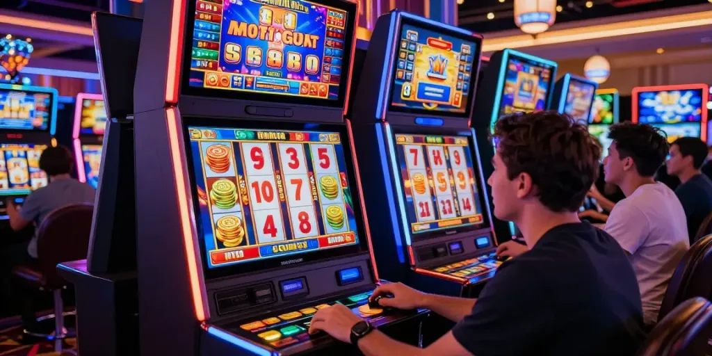 Player enjoying a thrilling slot gacor experience with colorful machines and vibrant atmosphere.