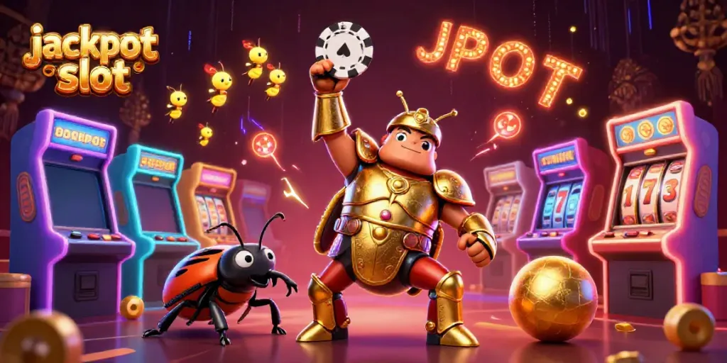 Spin for win in the jackpot slot world with vibrant cartoon characters and colorful game elements.