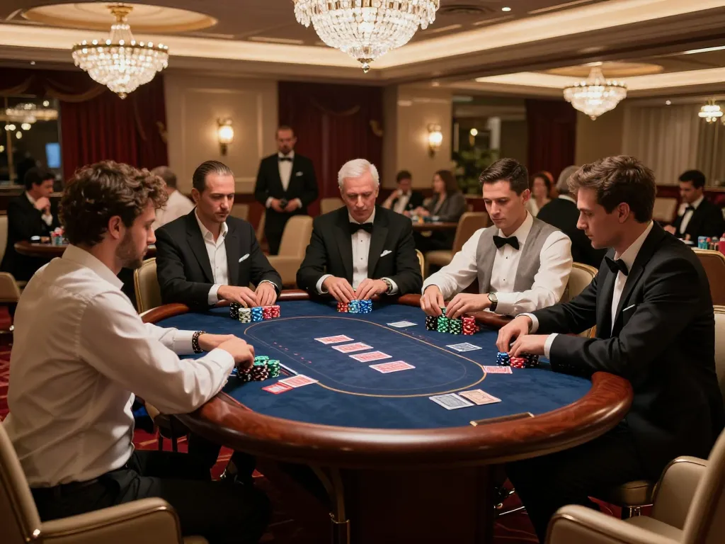 Players enjoying a high-stakes poker game at 777VIP's exclusive VIP room.