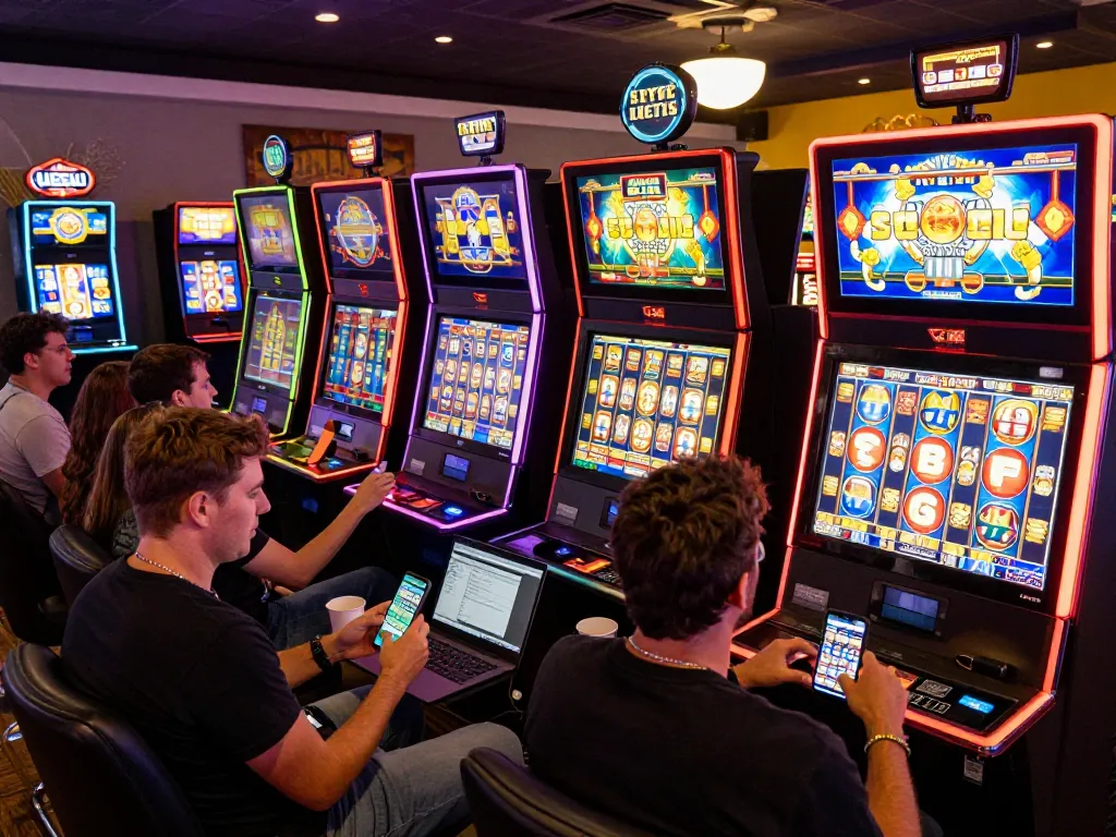 Pemain terlibat dalam permainan slot link di perangkat mobile, merayakan kemenangan menarik di kasino online yang nyaman