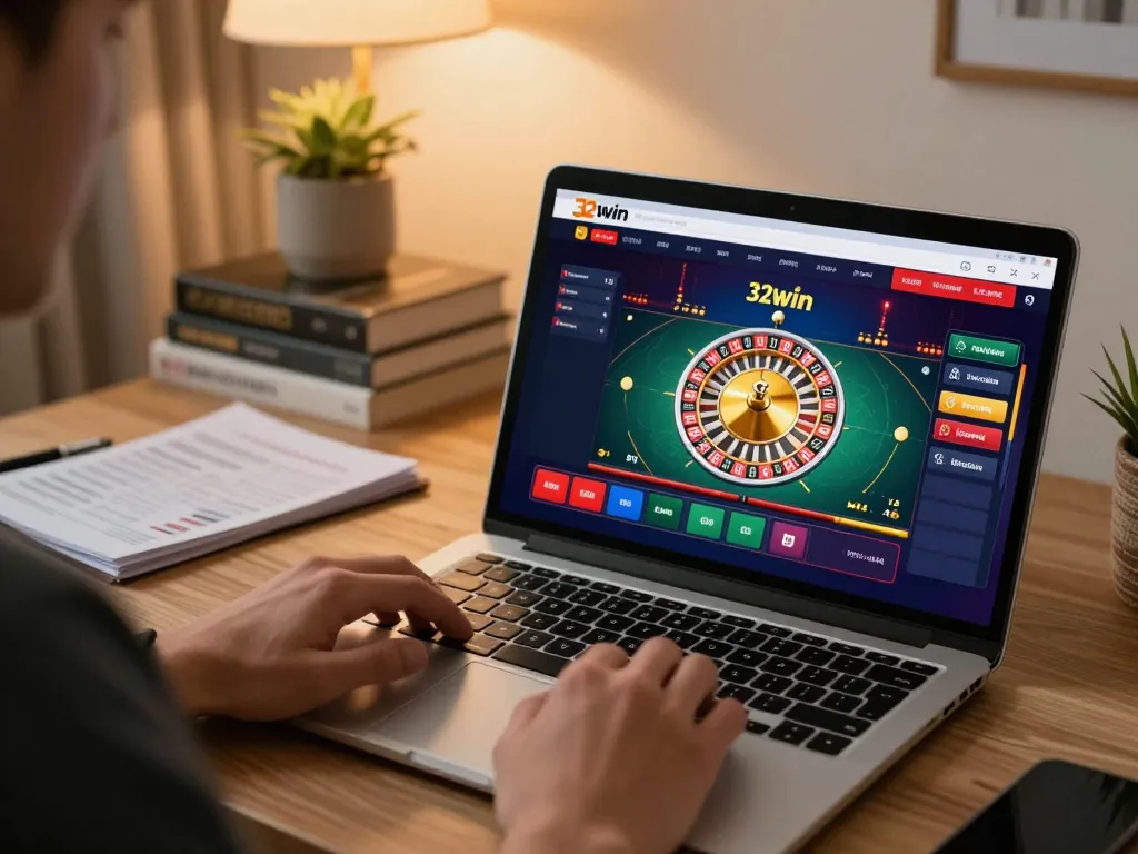 Player enjoying a thrilling roulette game on 32win, showcasing the exciting home gaming experience.