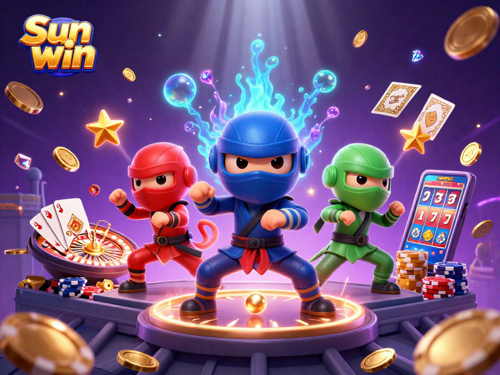 Experience thrilling martial arts with Sun win's colorful chameleons amidst golden gambling elements.
