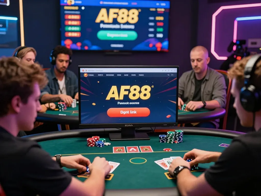 Engaged players enjoying the AF88 link gaming experience on diverse devices in a vibrant online casino atmosphere.