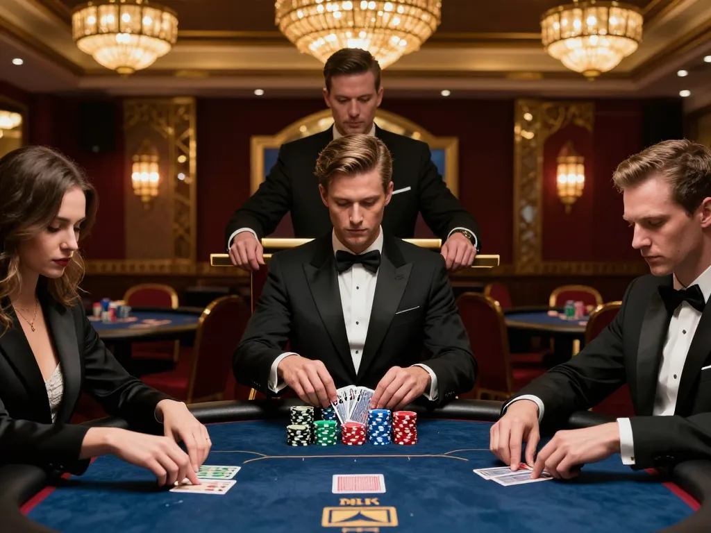 Players strategizing around a high-stakes poker table highlighting SC88 chips and cards for an intense gaming moment