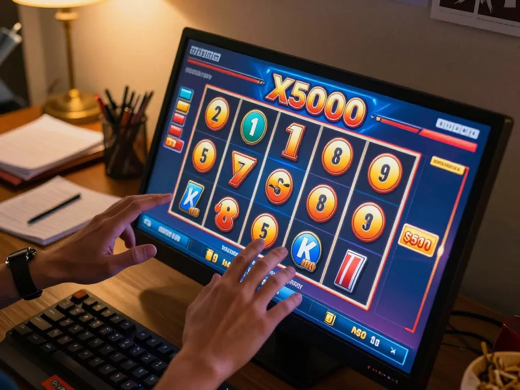 Engaging in thrilling Slot x500 gameplay on a cozy home gaming setup.