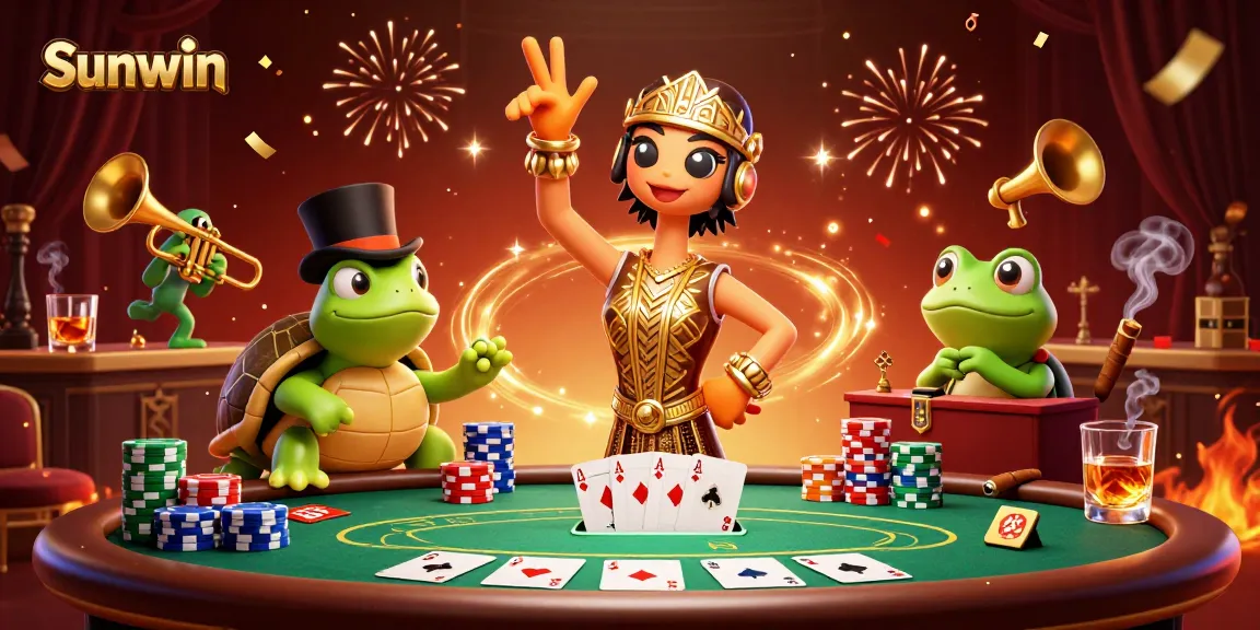 Experience thrilling gameplay at Sunwin with vibrant 3D characters amidst a lively casino scene.