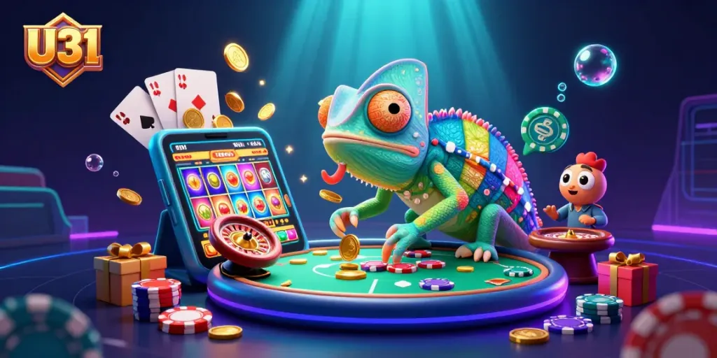 Experience thrilling gaming action with U31's vibrant casino scene filled with colorful games and jackpots.