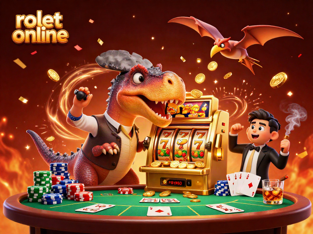 Experience thrilling rolet online action with a pachycephalosaurus, slot machine, and dynamic casino elements.