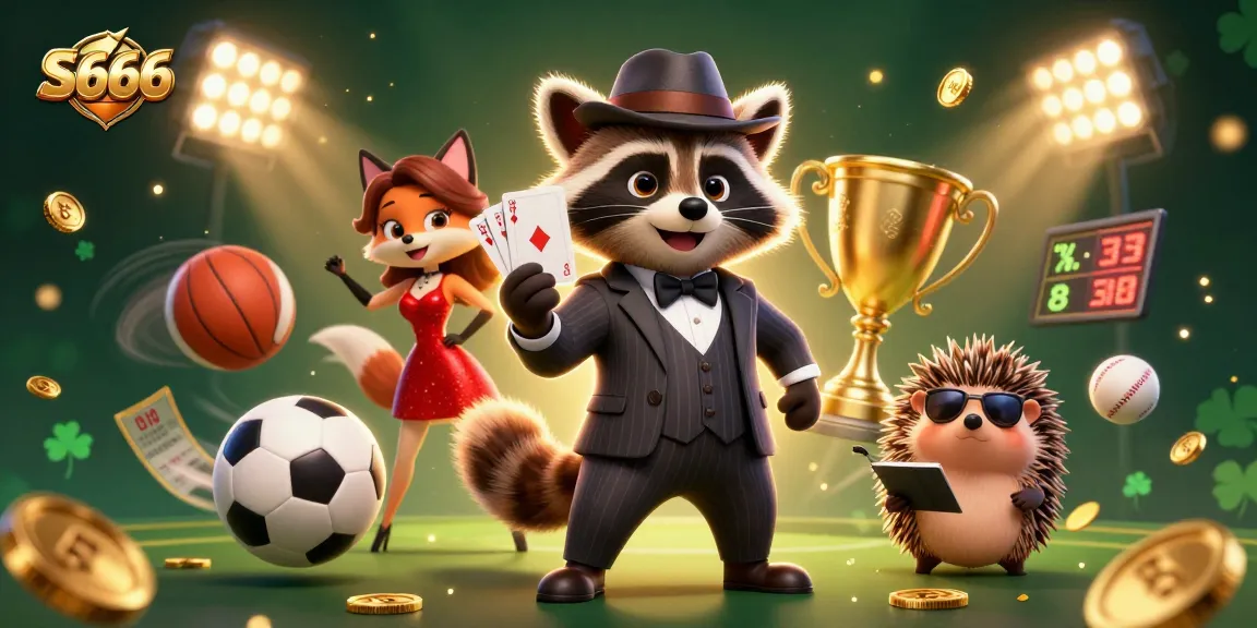 Experience thrilling gameplay at S666 with a suave raccoon and friends in a lively casino scene.