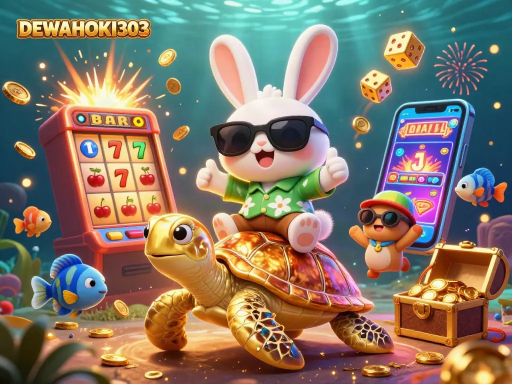 DEWAHOKI303 menghadirkan keseruan bermain slot dengan karakter kartun dan mesin slot yang meledak.