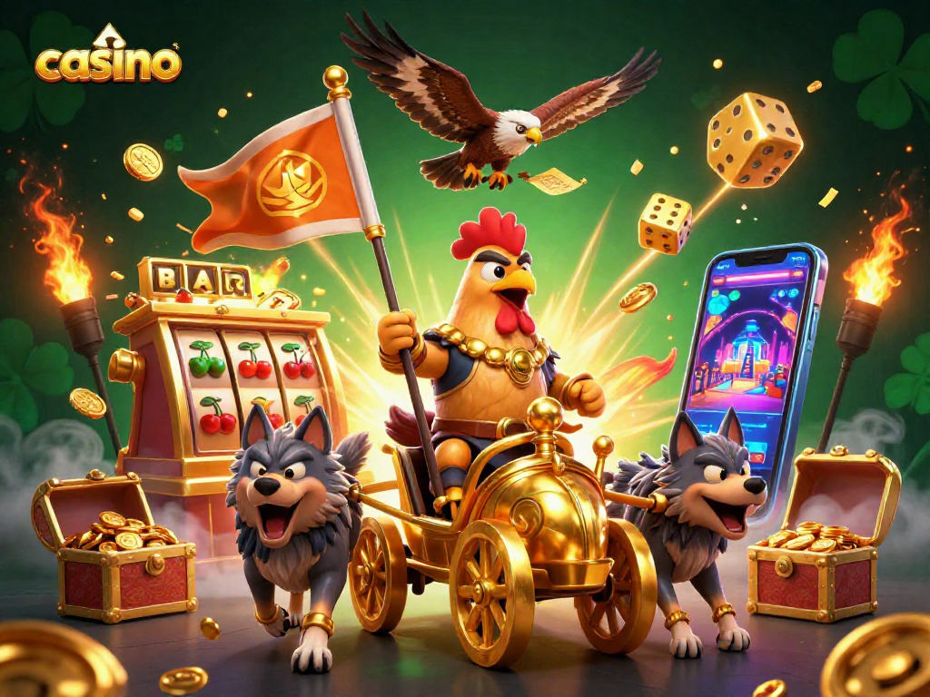 Spinning reels at a casino featuring dynamic slots and festive gold explosions