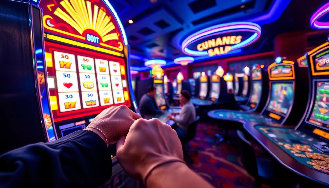 Main pemain menikmati slot gacor di kasino dengan memainkan mesin slot yang berkilauan.