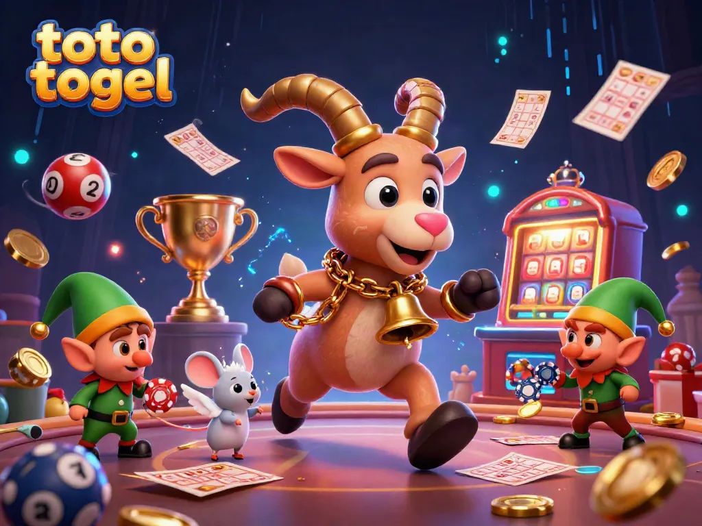 Engage in thrilling toto togel action with a lively Krampus-goat casino scene featuring charming characters.