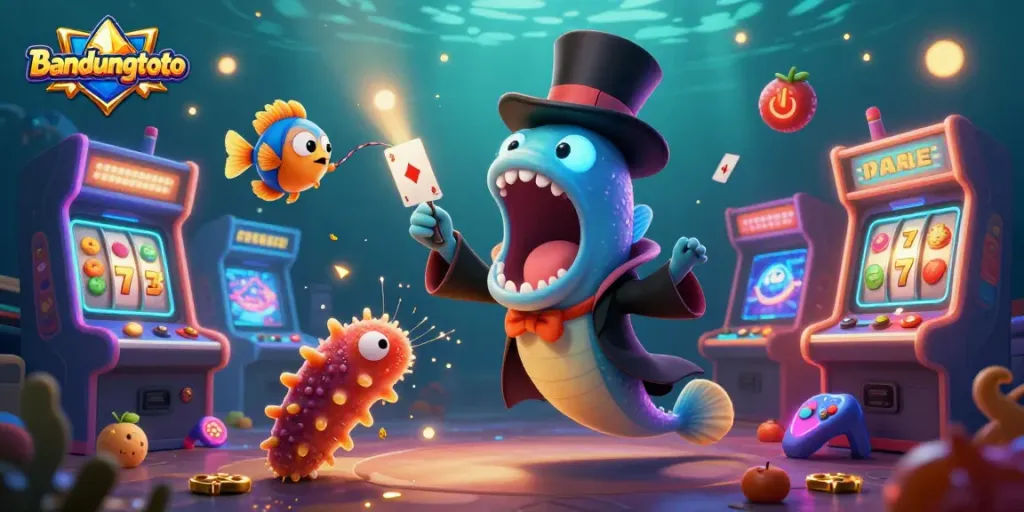 Engage with bandungtoto in this vibrant magical underwater casino scene featuring animated sea creatures.