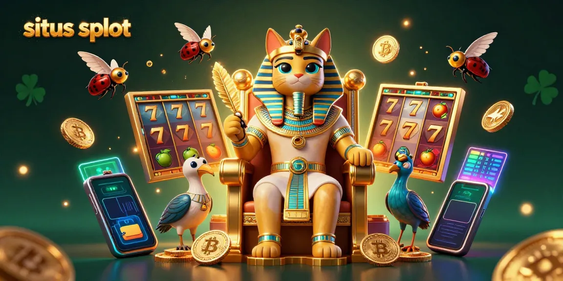 Memainkan situs slot dengan karakter kucing firaun dan simbol keberuntungan dalam ilustrasi 3D yang kaya akan detail.