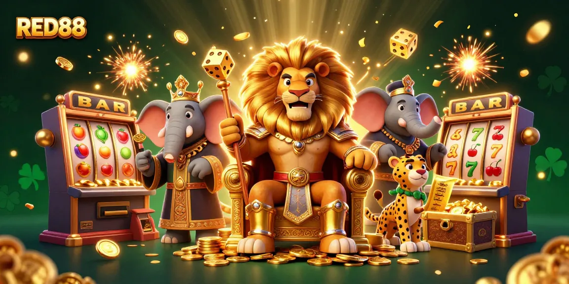 Experience thrilling slots and jackpots at RED88 casino, with vibrant characters and dynamic game elements.