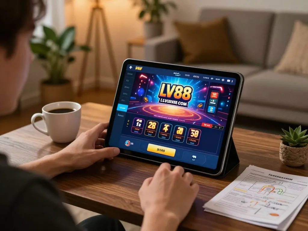Engaged user playing on LV88.com mobile app with strategy notes for better odds