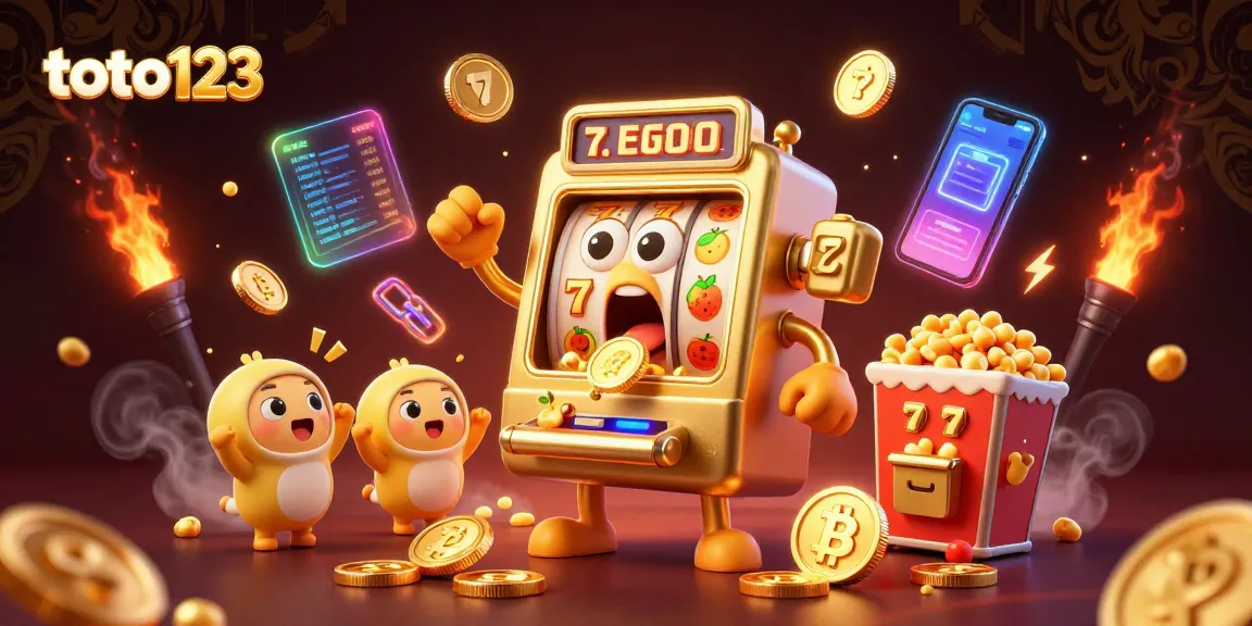 Toto123 players experience thrilling jackpots as golden slot machines celebrate wins with vibrant coins.