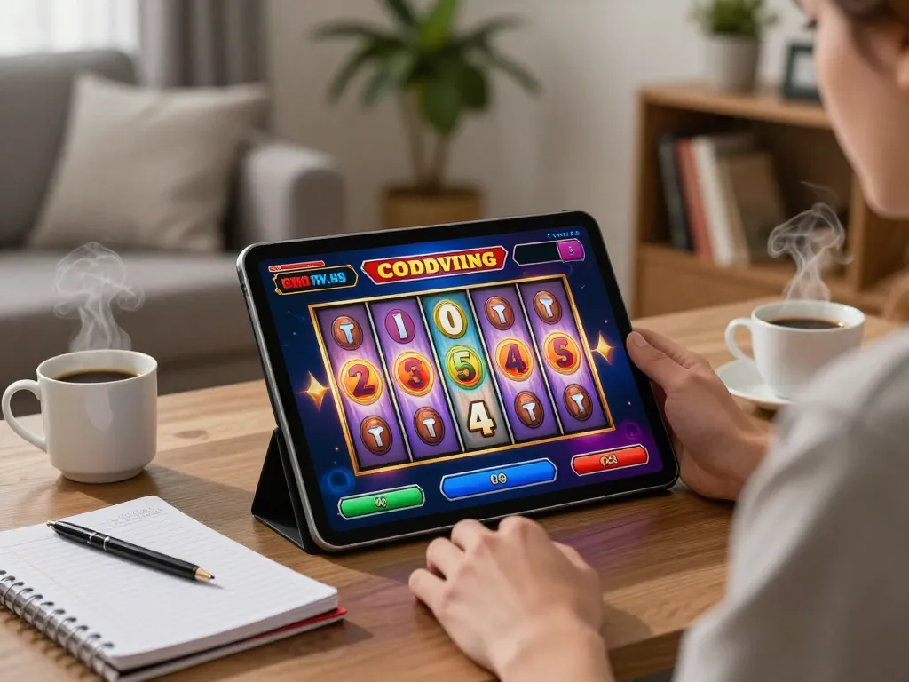 Person playing slots online at home, enjoying engaging gaming experience with imcatherinemcgrath.