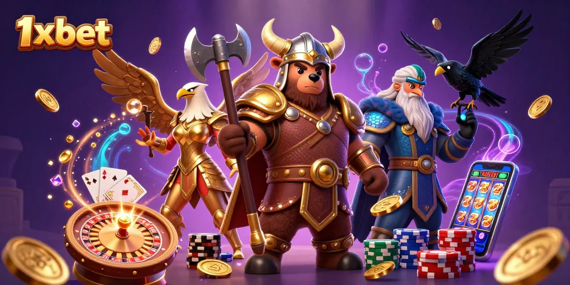 Engage with thrilling scenes at 1x bet featuring Viking bear and Valkyrie eagle amid casino excitement.