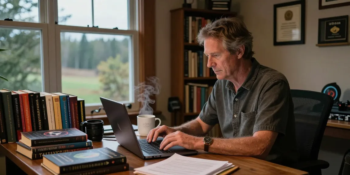 Writing session at T Allen Greenfield's workspace focusing on spirituality and UFO studies, highlighting https://tallengreenfield.com achievements.
