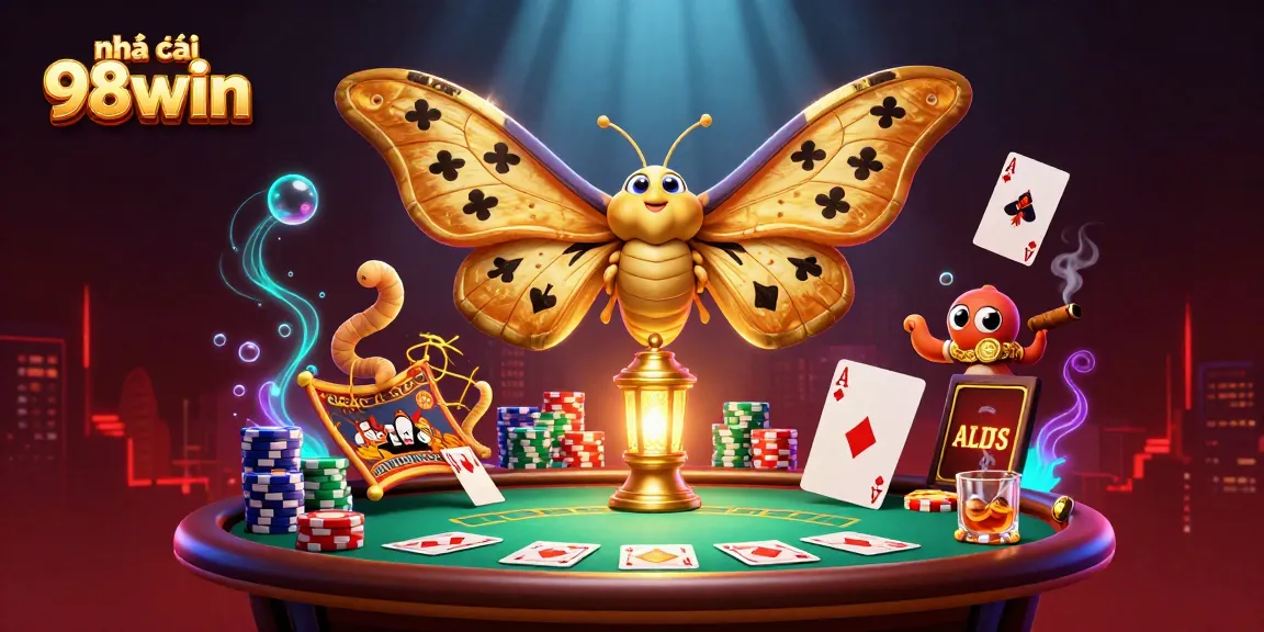 Engage with nhà cái 98win through an immersive 3D casino illustration showcasing vibrant game elements and a rich atmosphere.