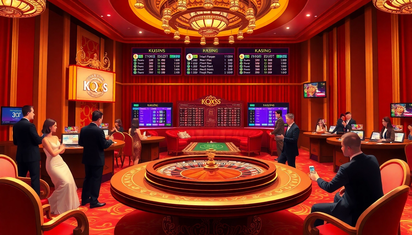 Excitement builds as players engage with the Kqxs lottery at a vibrant casino scene.