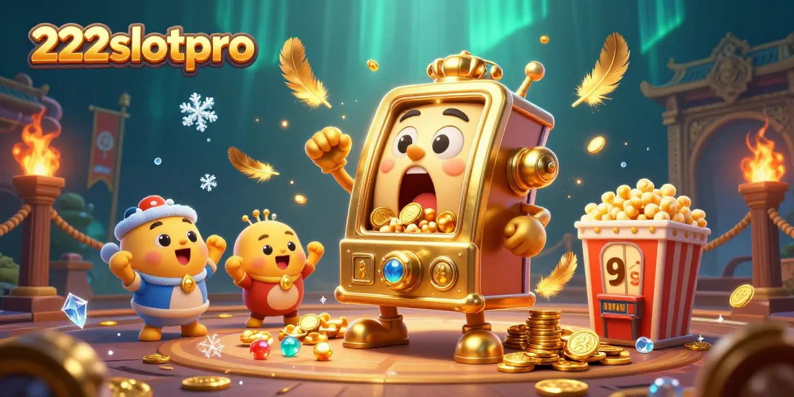 Menangkan jackpot di 222slotpro dengan mesin slot emas yang bersinar, dikelilingi koin dan efek dramatis.