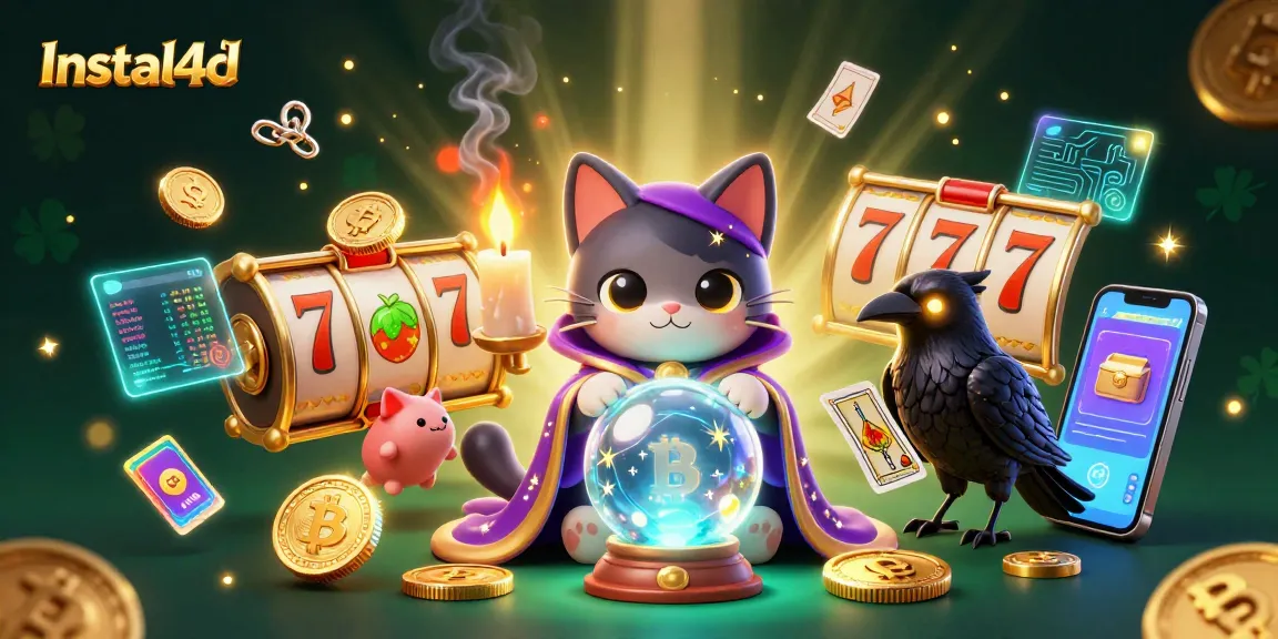Instal4d's dynamic casino experience featuring mystical characters, slot elements, and crypto elements.