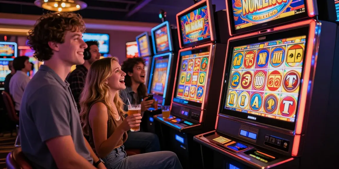 link slot gacor dalam suasana kasino yang meriah dengan teman-teman merayakan kemenangan jackpot