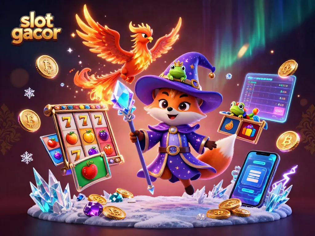 Spin vibrant slot gacor reels surrounded by mystical characters and crypto elements in a rich 3D scene.