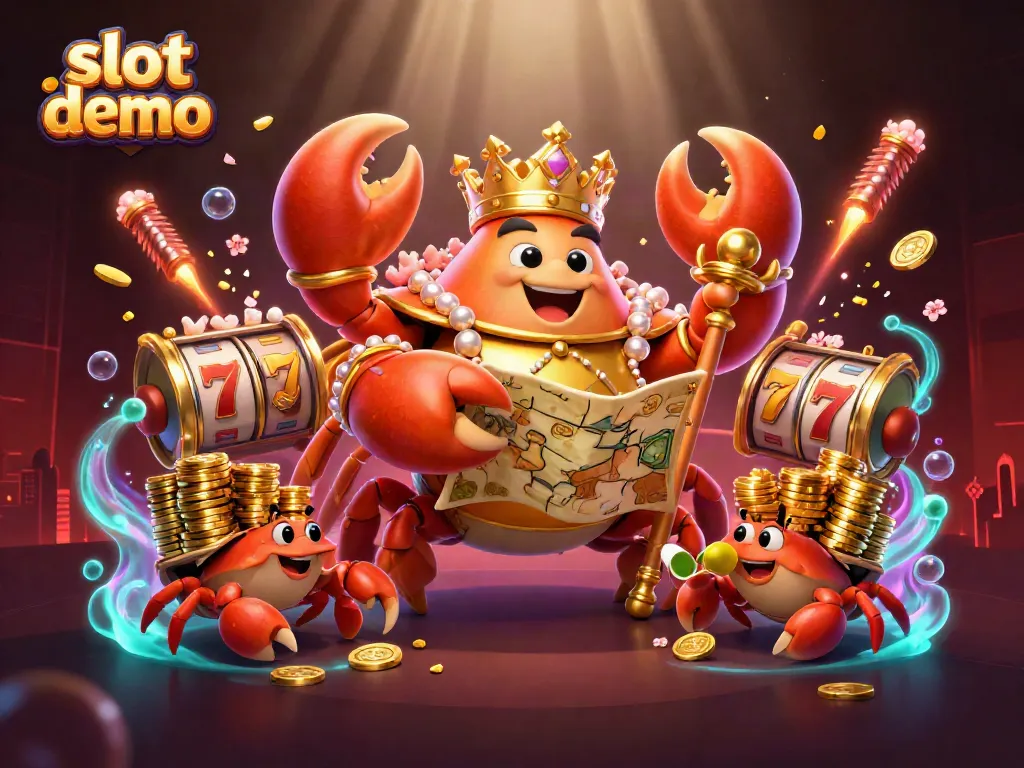 Mainkan slot demo dengan keceriaan yang dibawakan oleh kaisar kepiting emas dan pelayan kepiting yang membawa chip emas.