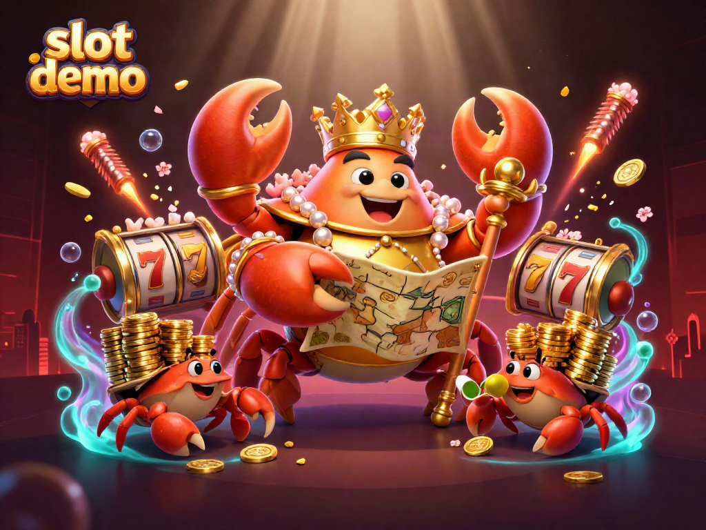 Mainkan slot demo dengan keceriaan yang dibawakan oleh kaisar kepiting emas dan pelayan kepiting yang membawa chip emas.