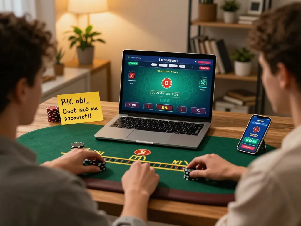 MM88 player enjoying live Blackjack game on laptop in cozy home office.