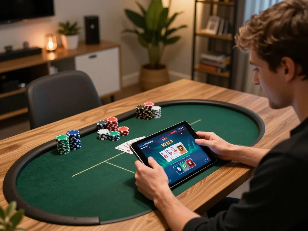 Engaging online poker session with ทางเข้า m103 in the background, showcasing player dynamics and vibrant screen interface.