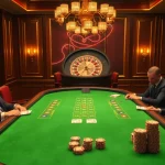 Paha4d gaming environment showcasing poker action with cards, chips, and a roulette wheel.