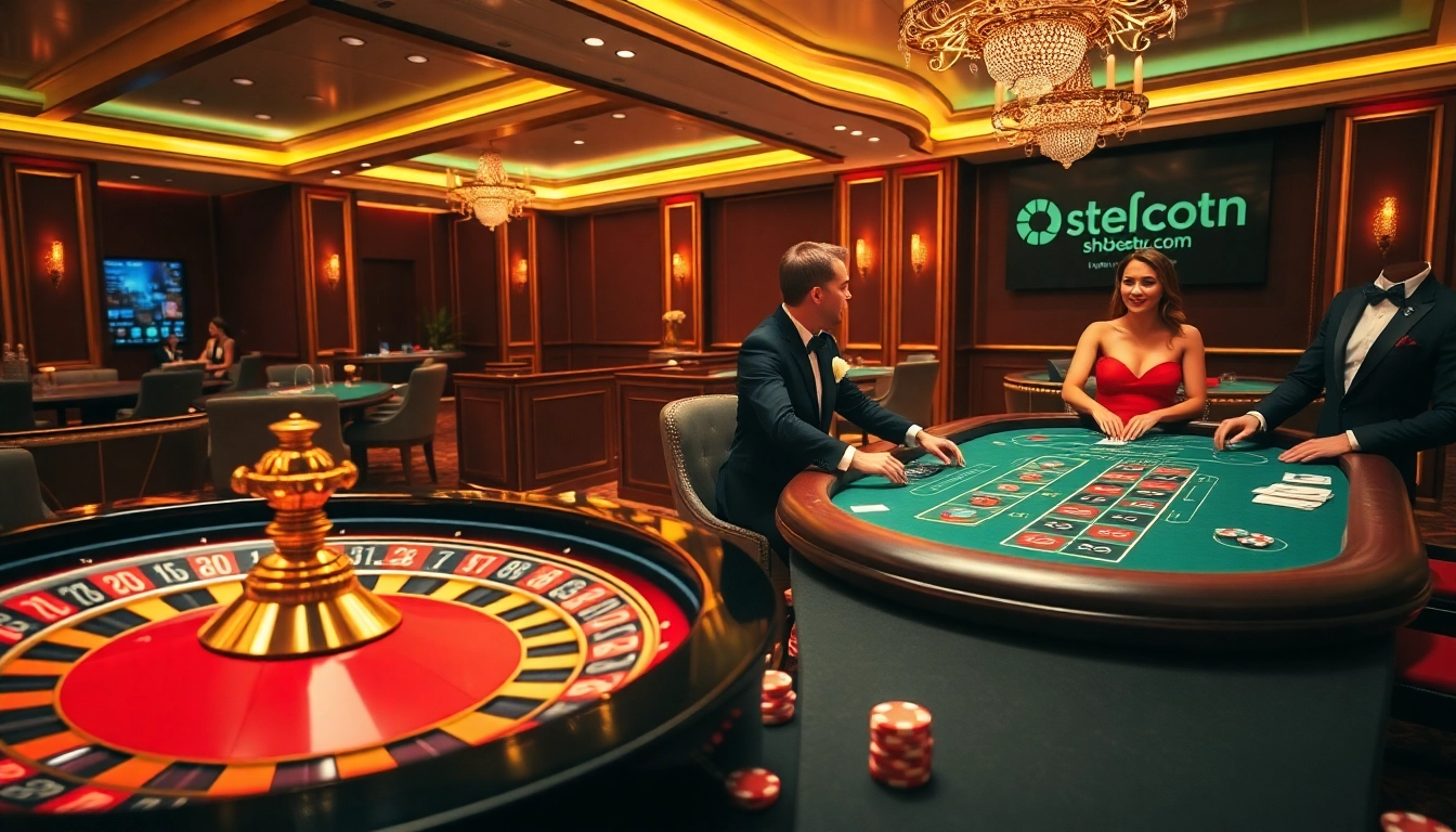 Exciting gameplay at shbet0 com with players engaging at a classy casino table.