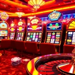 Experience the thrilling atmosphere of slot gacor gaming with vibrant slot machines and poker chips.