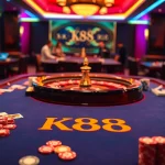 K88 players engaging in an exciting poker game at a luxurious casino table.