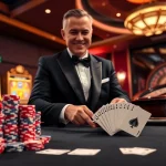 RR88 casino exhibiting a sleek poker table with high-stacked chips and a roulette wheel, symbolizing excitement and luxury.