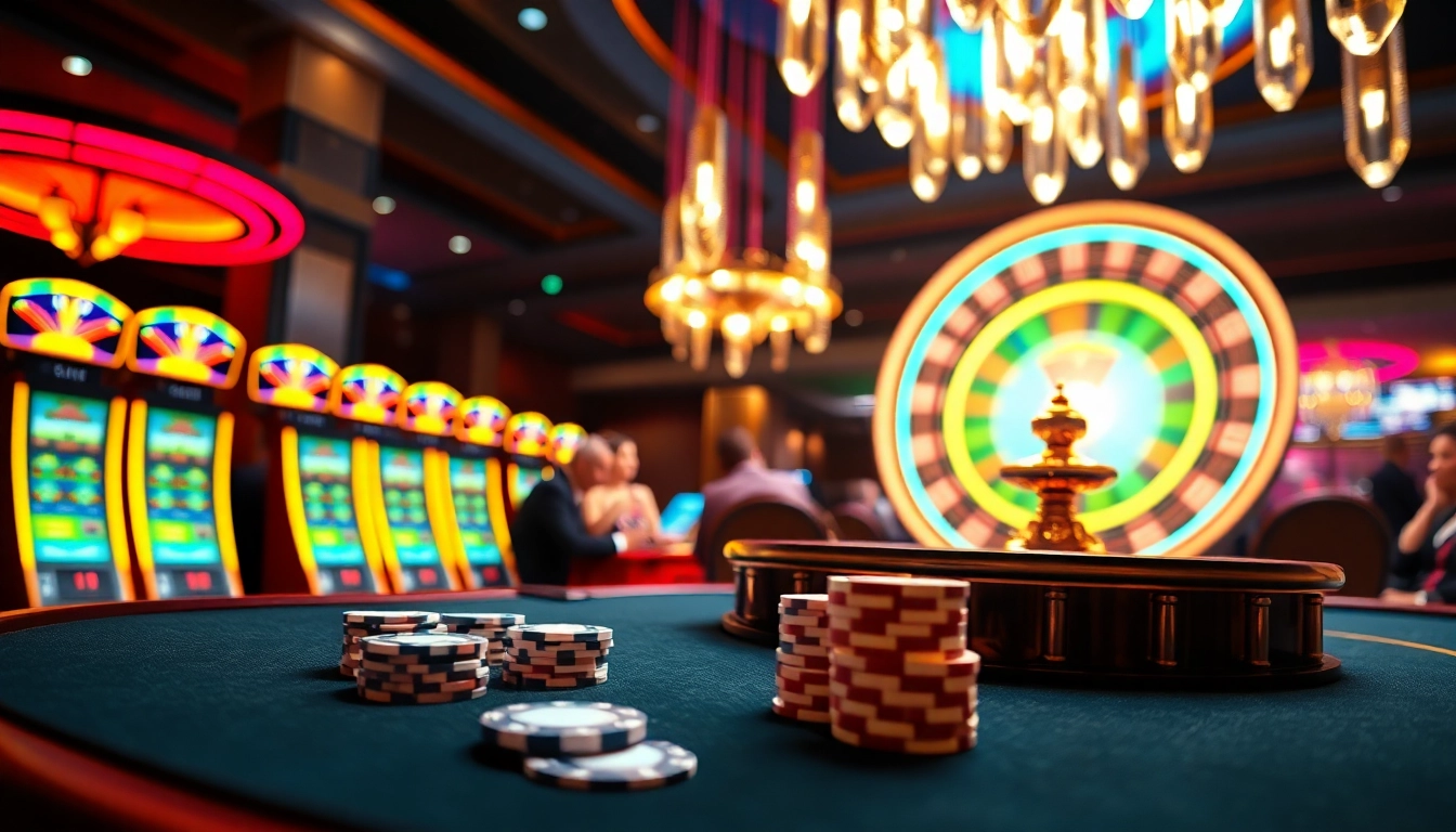 Experience the thrill of winning at 33win with vibrant casino tables and slot machines.