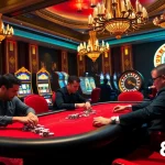 8DAY players strategizing at a vibrant poker table in an upscale casino setting.