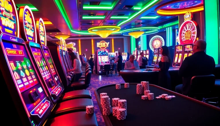 Experience the excitement of slot gacor with players engaging at vibrant casino slot machines.