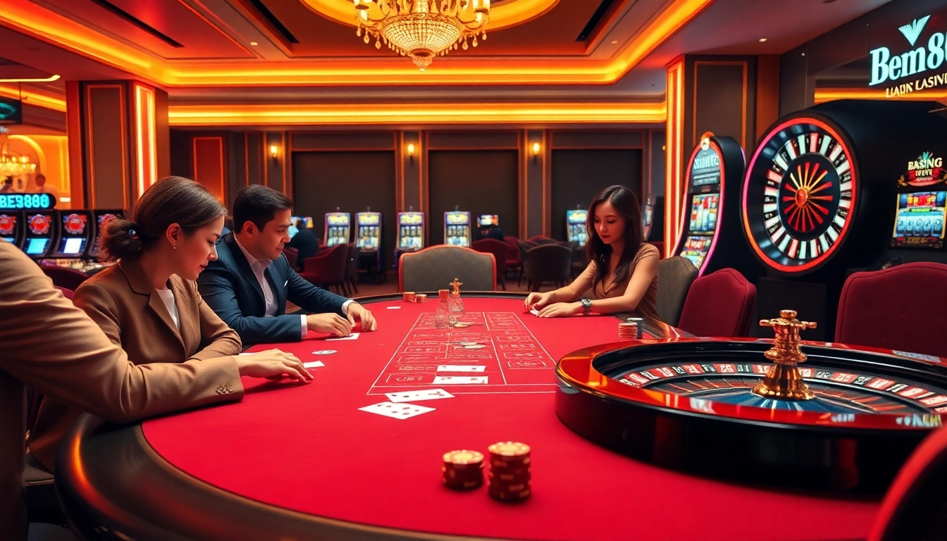 BEM88 poker table scene with players enjoying high-stakes excitement in a luxurious casino.