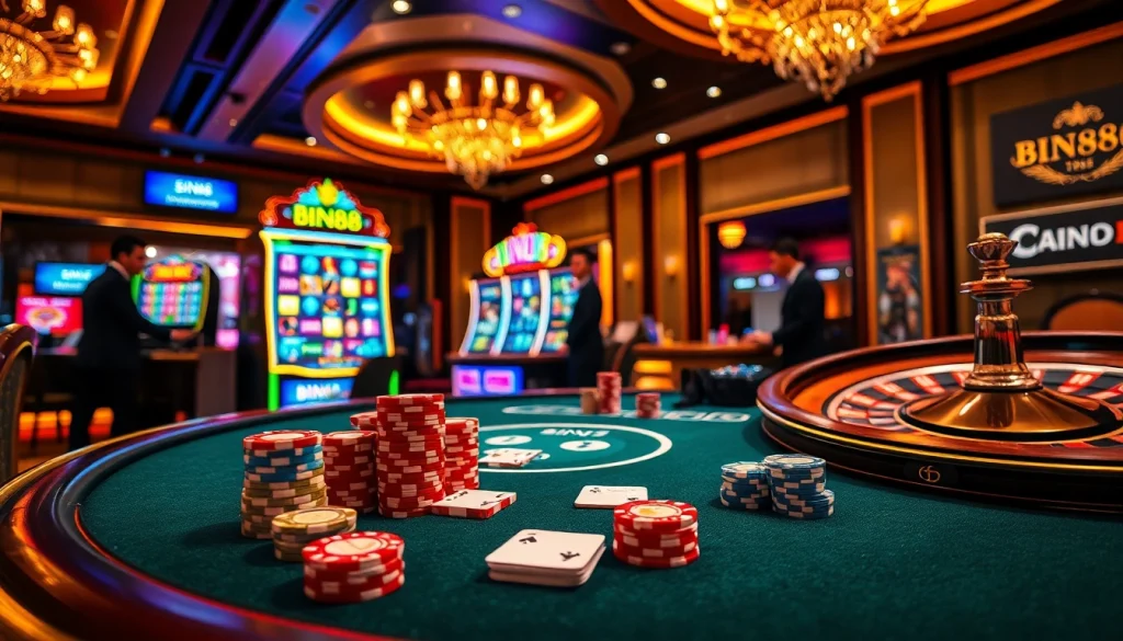 Experience the excitement of gambling at BIN88 with vibrant casino tables and engaging gameplay.