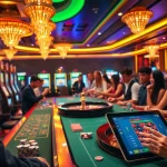 Players enjoy thrilling casino games at OKFUN, showcasing a vibrant atmosphere of excitement.
