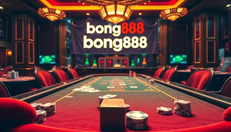 Bong88 offers an exciting online gambling experience with poker chips and cards on a luxurious gaming table.
