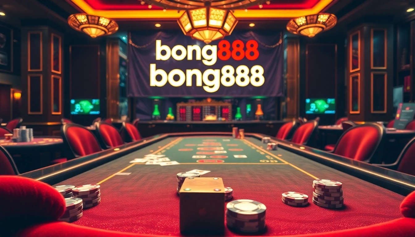 Bong88 offers an exciting online gambling experience with poker chips and cards on a luxurious gaming table.